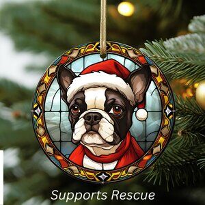 Boston Terrier Dog Christmas Holiday Hanging Ceramic Ornament